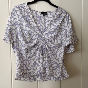 Lucy Paris Lavender Floral Ruched Blouse